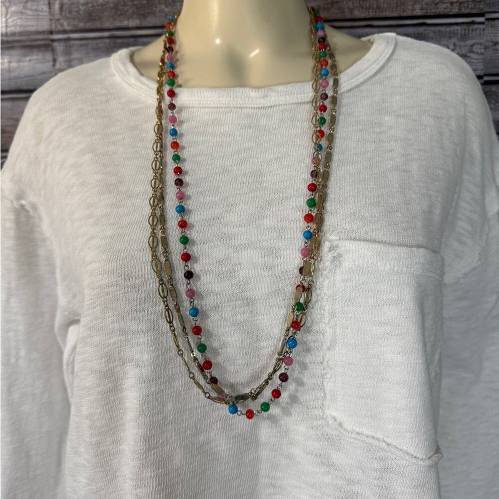 Vintage 3 strand gold tone and bead necklace